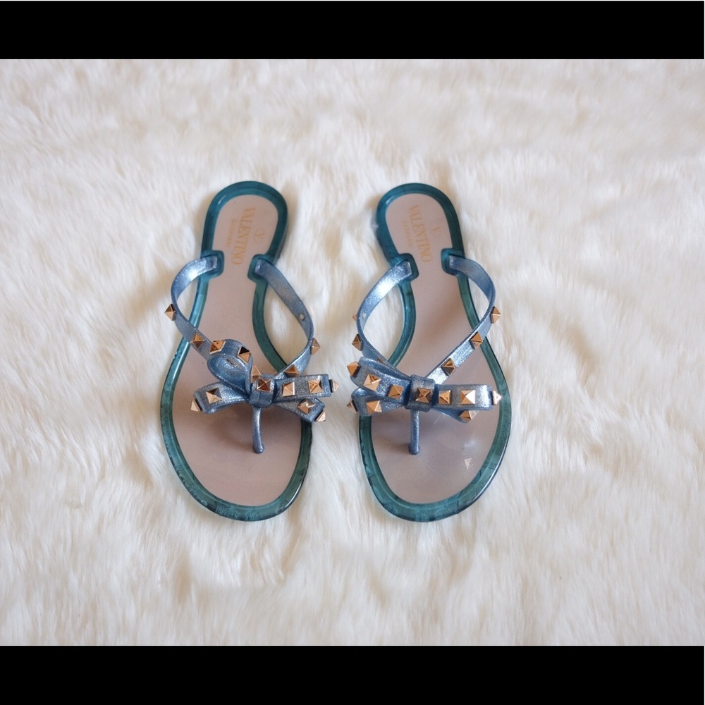 Valentino Cerulean Rockstud Bow Sandals 38/7-7.5